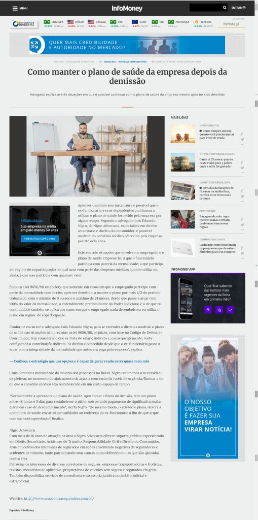 Nigro Advocacia no InfoMoney